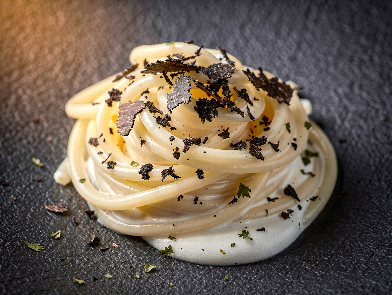 Handmade tagliolini pasta with shaved black truffle